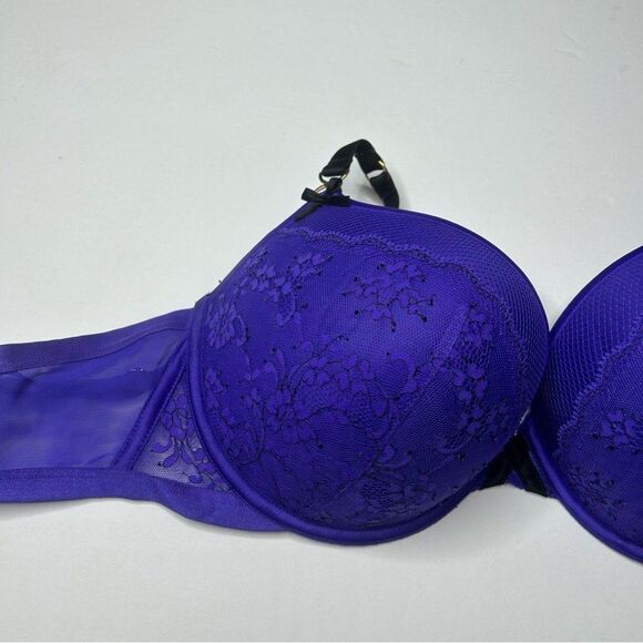 Victoria's Secret Purple black lace Bra 36DD Padded Demi - Picture 3 of 8